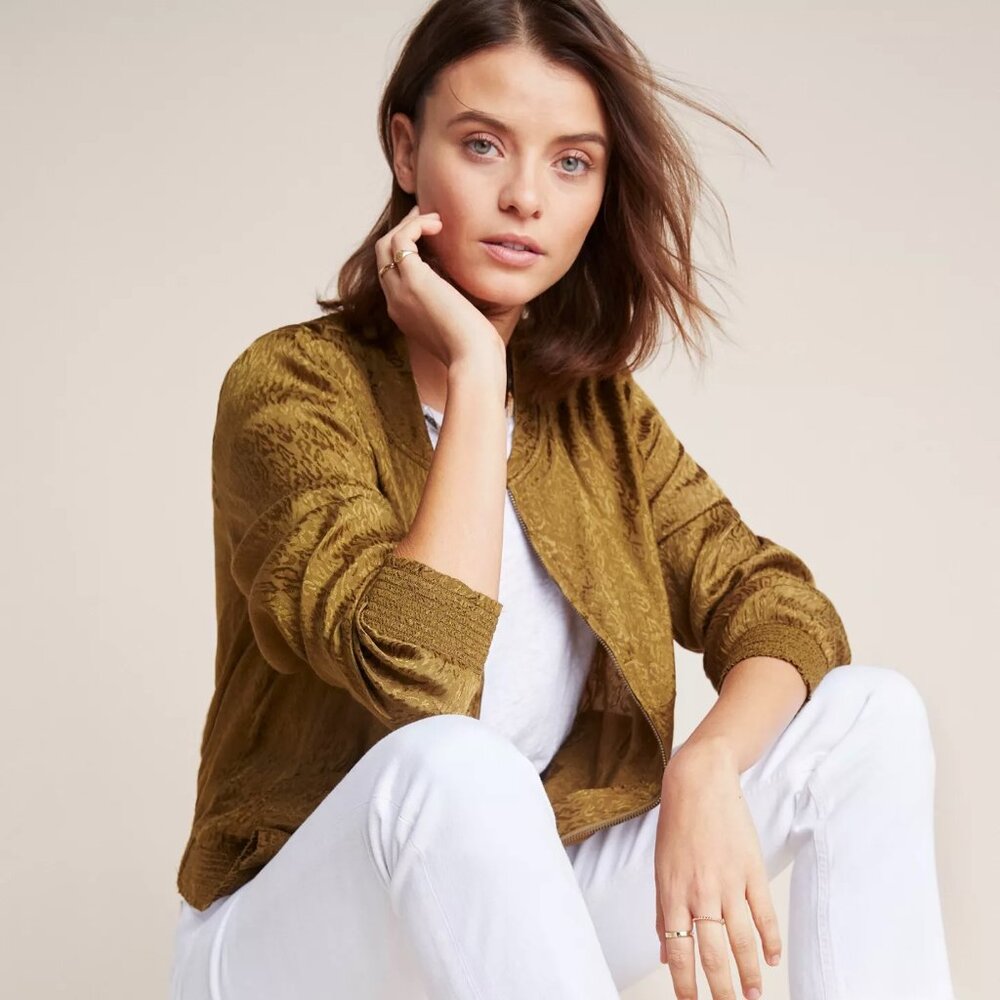 MAEVE by Anthropologie Silky Bomber Jacket Green Olive. Size: M